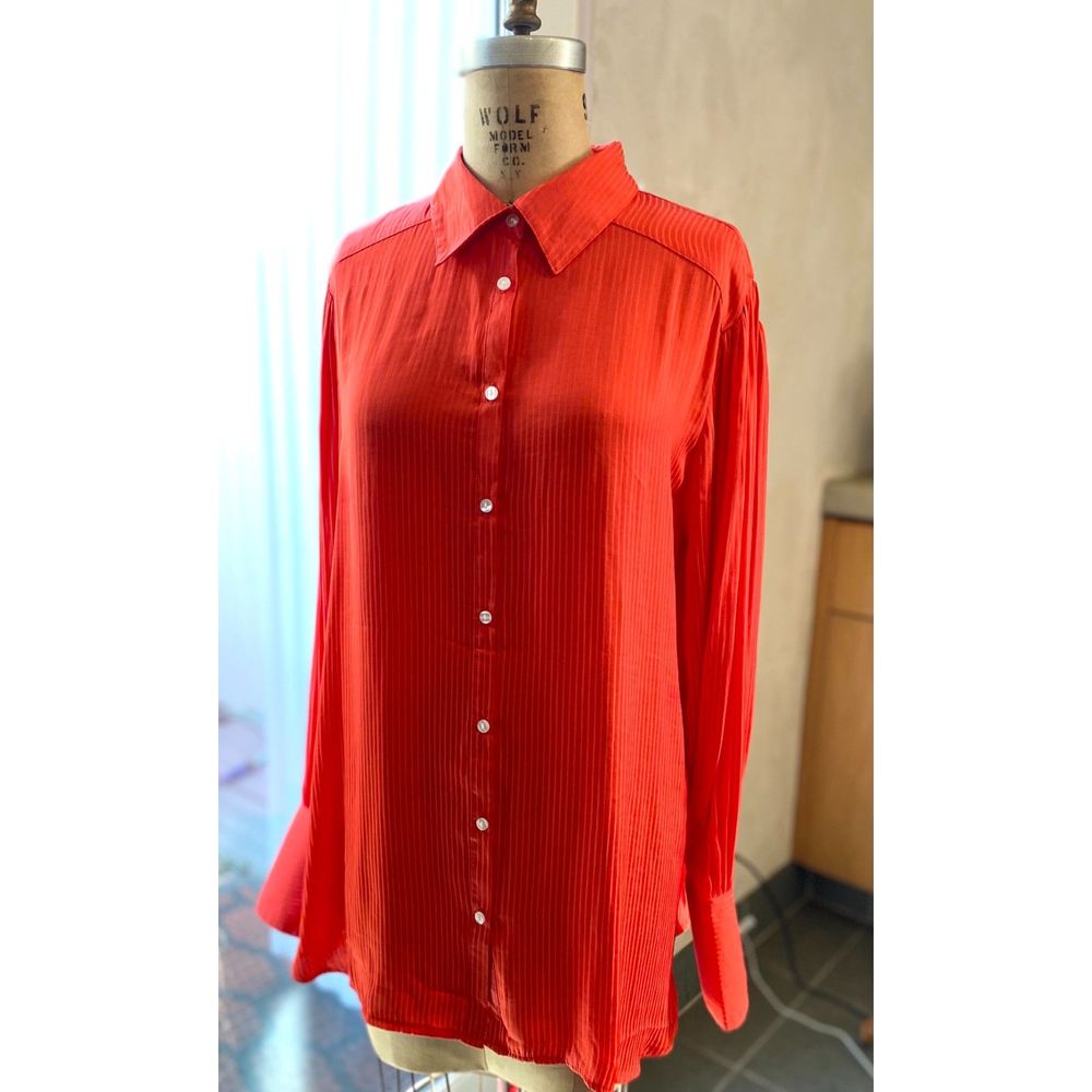 NWT Free People Serena Red Coral Striped Long Sleeve Button Down Shirt Size XL